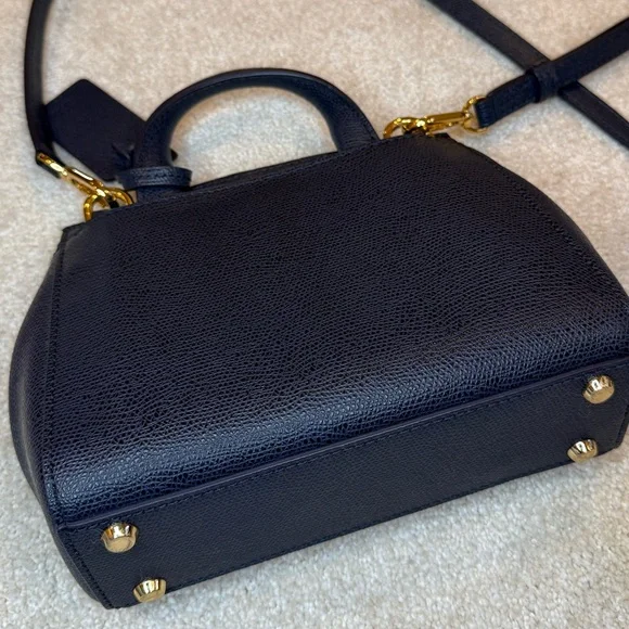 Tumi Navy Blue Pebbled Leather Mini Top Handle Crossbody Bag - Picture 9 of 10